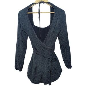 Abercrombie & Fitch Black White Polka Dot V-Neck Long Sleeve Wrap Romper Size S